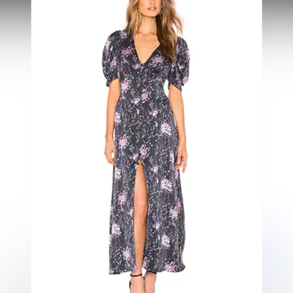 Loveshackfancy Delaney Silk Button Front Dark Rom… - image 1